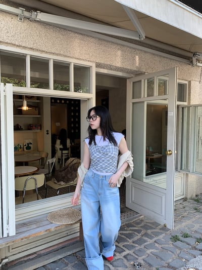 休閒格紋棉質綁帶背心5