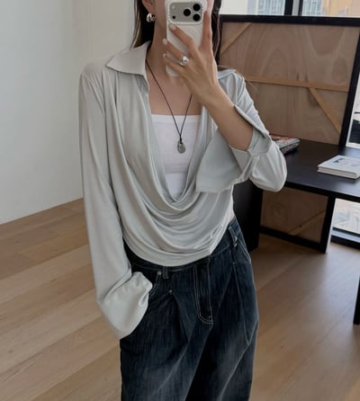 大垂墜領設計襯衫1