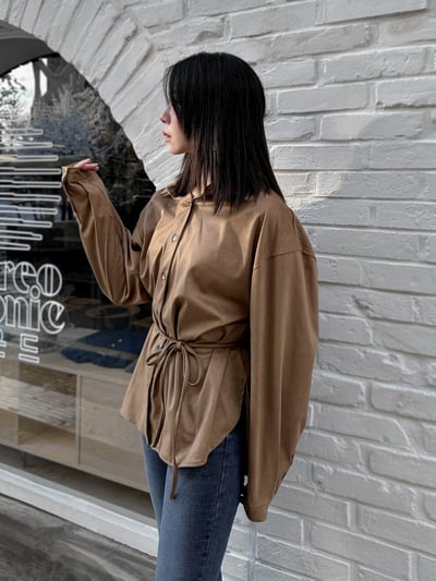 超柔順挺版麂皮襯衫（附綁帶）10