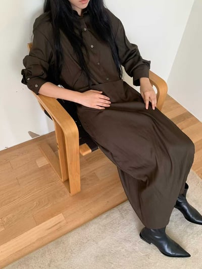 片裙造型排扣開衩襯衫洋裝8