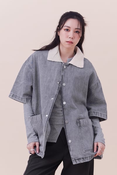 歐巴的針織拼接牛仔襯衫5