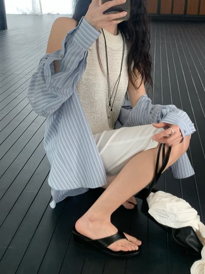 清爽配色條紋寬鬆襯衫5