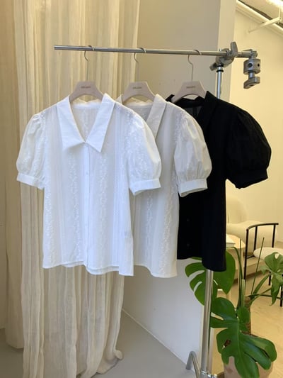 小澎袖蕾絲棉質襯衫10