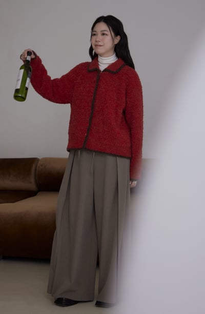 柔軟Q毛撞色針織外套2