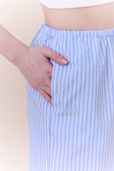 法式小浪漫鬆緊腰頭條紋長褲11