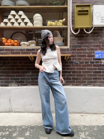 經典刷色軟料直筒牛仔褲1