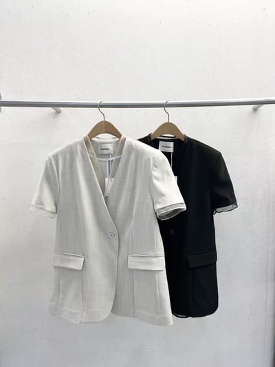 雪紡拼接亞麻西裝外套7