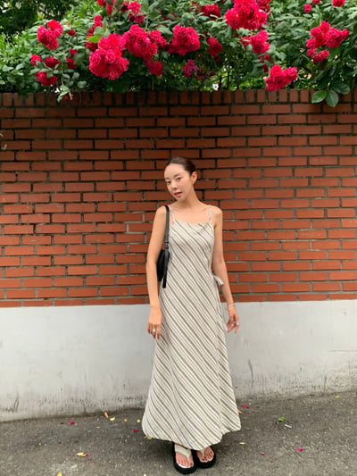 法式渡假斜紋綁帶洋裝4