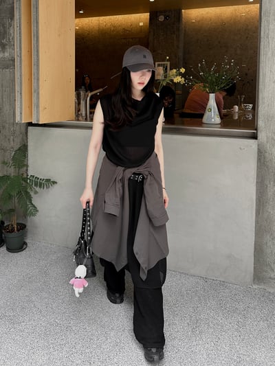 垂墜領口透膚背心洋裝11