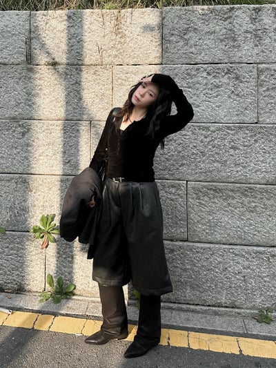 天鵝絨排扣翻領透膚上衣8