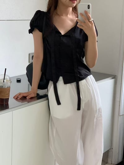 光澤感緞面小圓點襯衫6