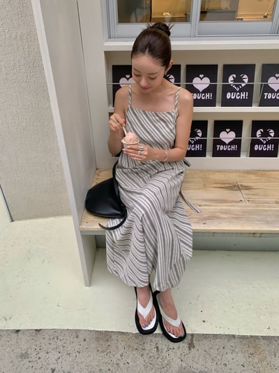 法式渡假斜紋綁帶洋裝7