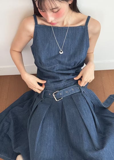 經典簡約附腰帶牛仔裙（成套）6