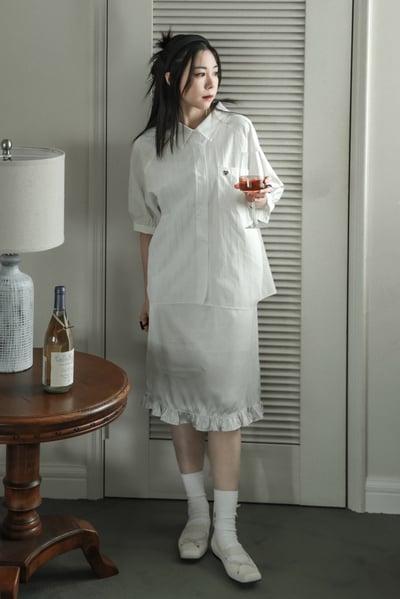 愛心銀標小可愛澎袖條紋襯衫（咩冷同款）10