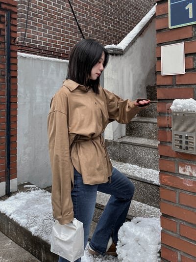 超柔順挺版麂皮襯衫（附綁帶）8