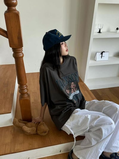 美式女孩印圖寬鬆柔棉T恤7