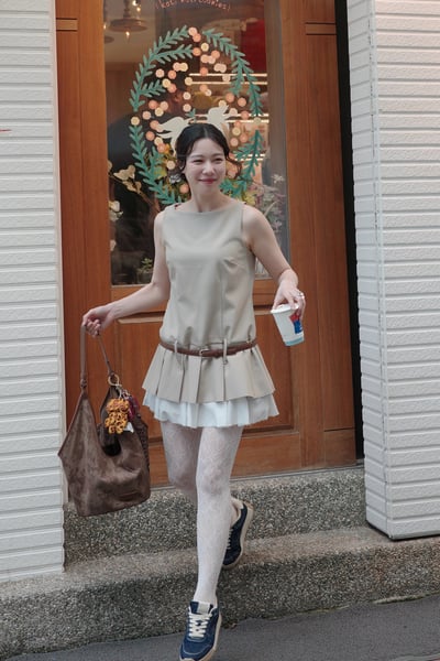 修身拼接西裝百褶洋裝（褲裙）9