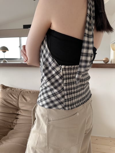 休閒格紋棉質綁帶背心2