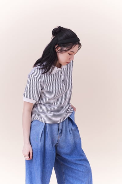 蕾絲小細節POLO條紋上衣9