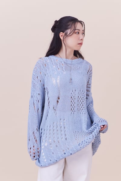 春天來了粗織簍空設計上衣2