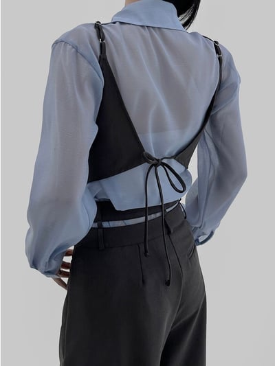 V領大口袋綁帶西裝背心10