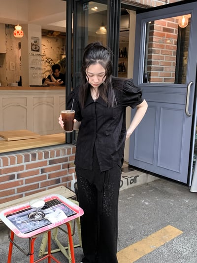 小澎袖蕾絲棉質襯衫3