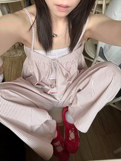 兩面穿綁帶條紋細肩背心（成套優惠）1