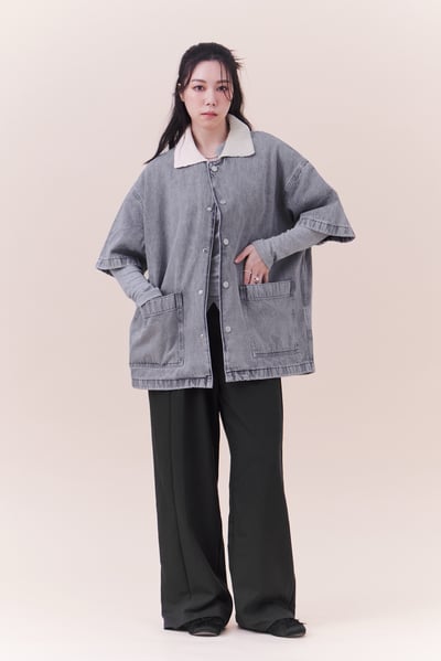 歐巴的針織拼接牛仔襯衫8