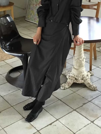 片裙造型排扣開衩襯衫洋裝13