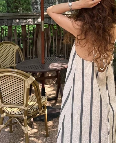 度假必備棉麻條紋洋裝6