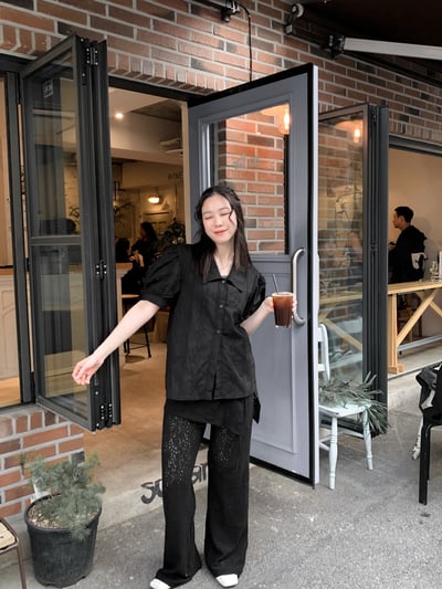 小澎袖蕾絲棉質襯衫4