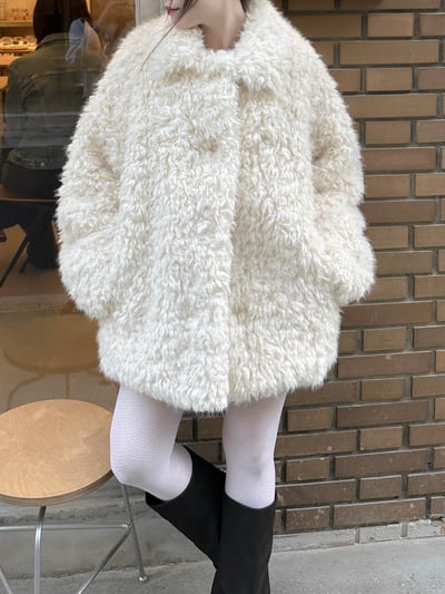 時髦小翻領毛絨絨外套5