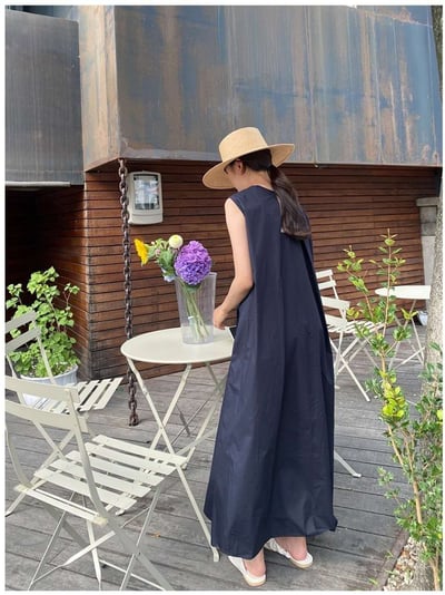 後開叉素面棉質背心洋裝9