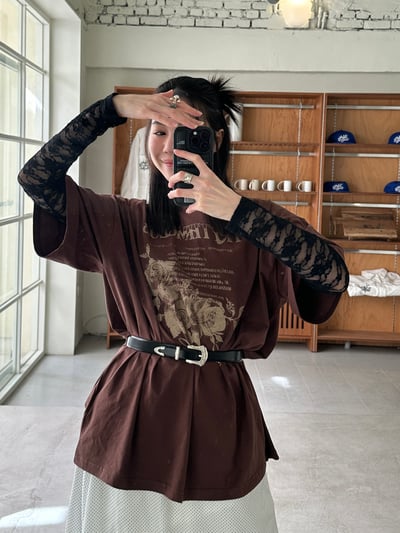 玫瑰帶刺親膚柔棉寬版T恤1