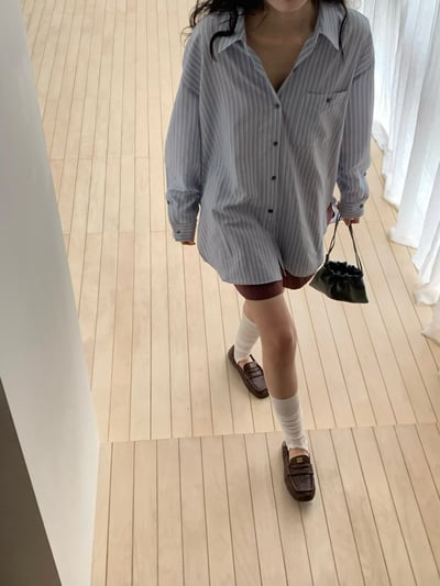 清爽配色條紋寬鬆襯衫4