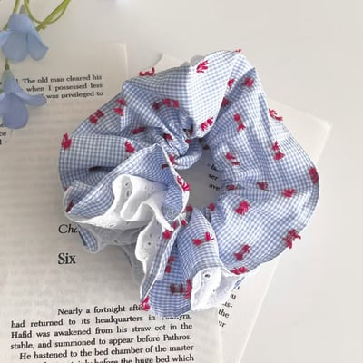 小紅點綴格紋大髮圈3