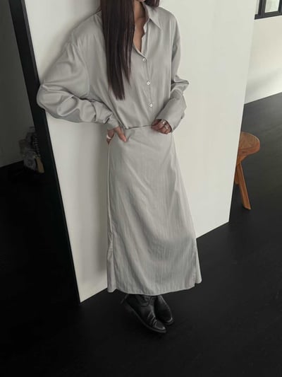 片裙造型排扣開衩襯衫洋裝5