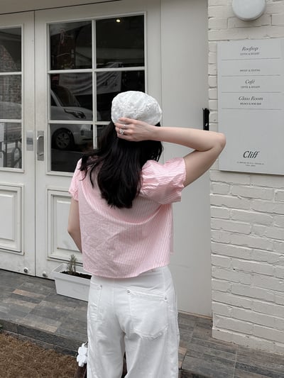 抓皺滾邊少女綁帶上衣3