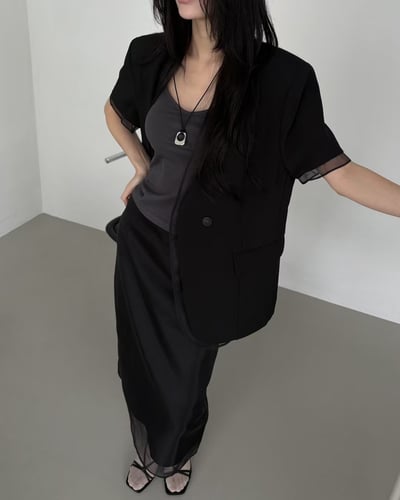 雪紡拼接亞麻西裝外套6