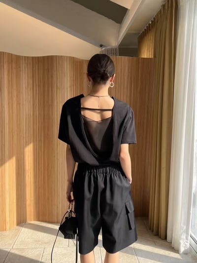 拼接透膚超柔棉短袖上衣7