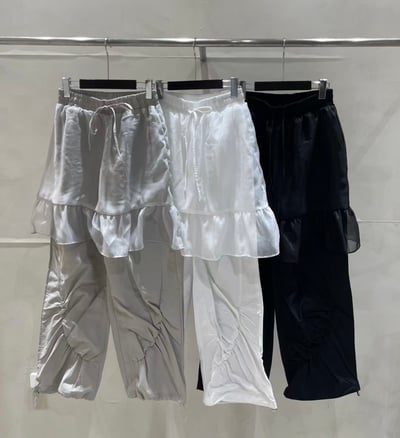 紡紗拼接層次設計抽繩長褲23