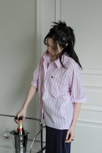 愛心銀標小可愛澎袖條紋襯衫（咩冷同款）5