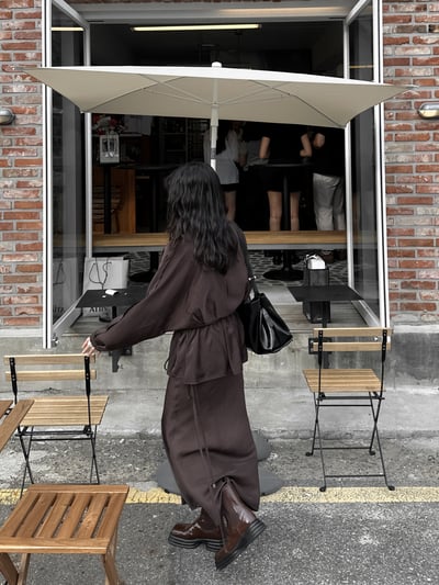 高級感光澤附片裙開衩長裙4