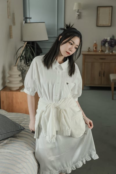 俏皮小圓點光澤緞面花邊裙15