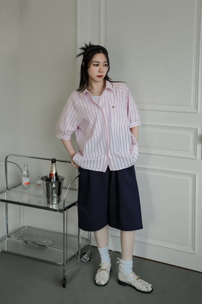 條紋配襯小吊環七分棉褲（咩冷同款）5