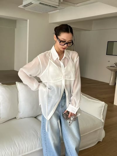 春夏光澤感兩件式透膚襯衫3