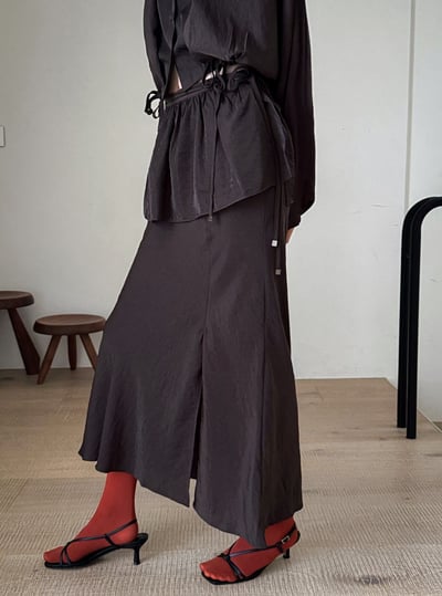 高級感光澤附片裙開衩長裙6