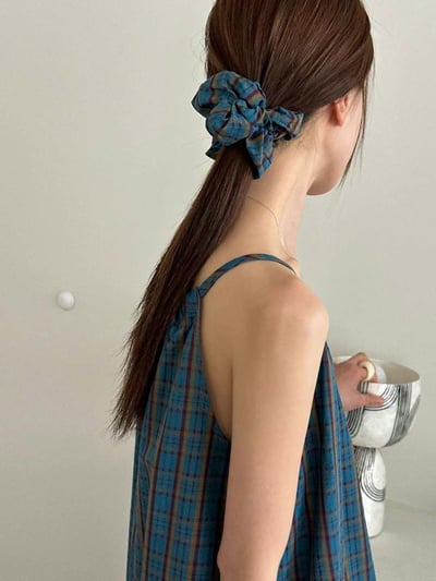 韓系度假附髮帶格子背心7