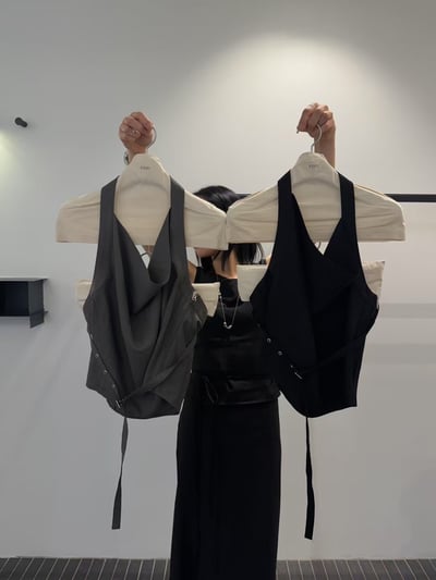 棉麻附綁帶繞頸設計背心8