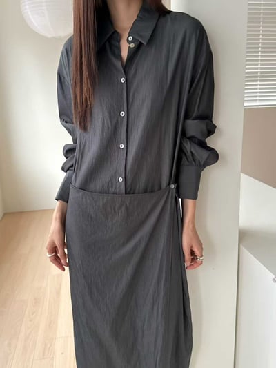 片裙造型排扣開衩襯衫洋裝10